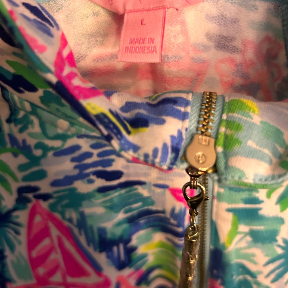 Lilly Pulitzer Blue and Pink Tropical Zip-Up